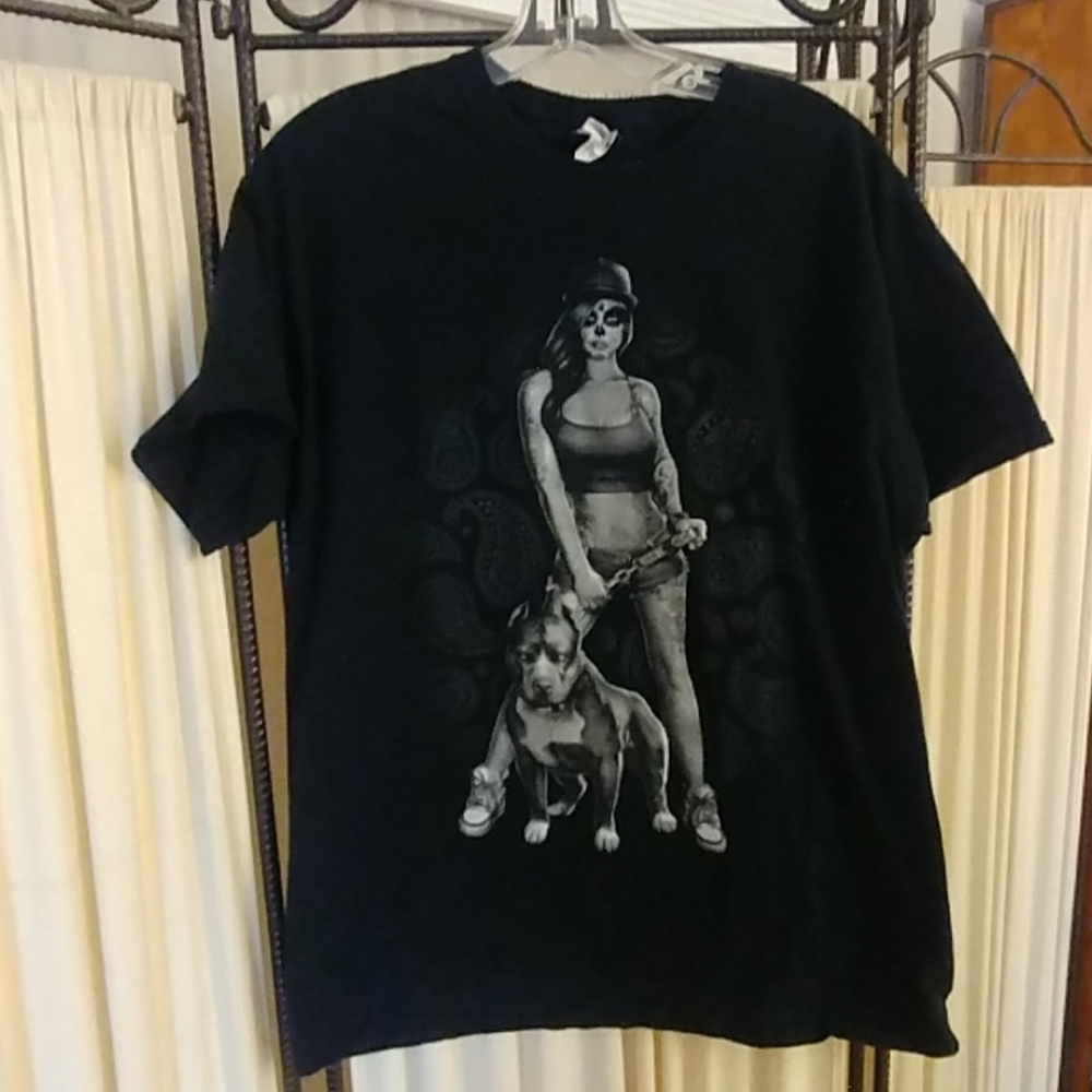 Mens T-shirt L Day of Dead Pit Bull
